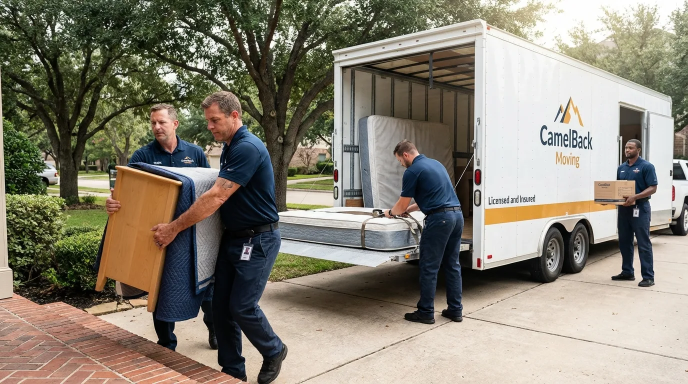 Crew loading residential truck for cross-state move from Poquoson, VA